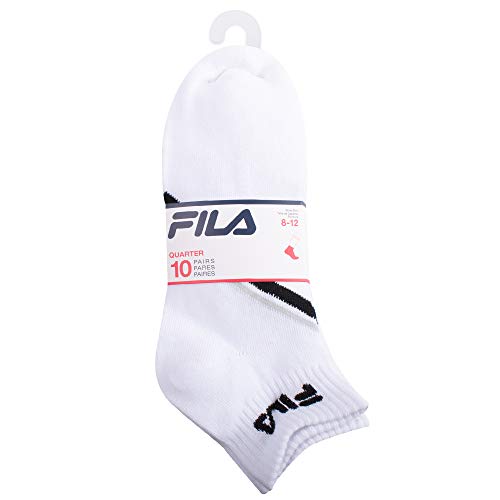 FILA Men's 10-Pack Chevron Striped Quarter Socks, White, One Size2