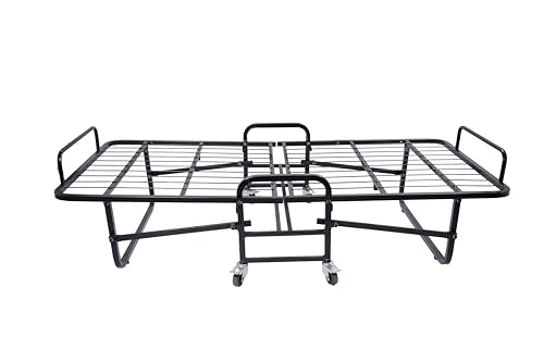 Image of BLUMUNO Shaurya Foldable Rollaway Bed with 6-Inch Spring Mattress | Folding Single Cot with Lockable Wheels | Space Saving Extra Guest Bed for Hotels, Hostels & PG's, Home, Airbnbs I Quilted Fabric