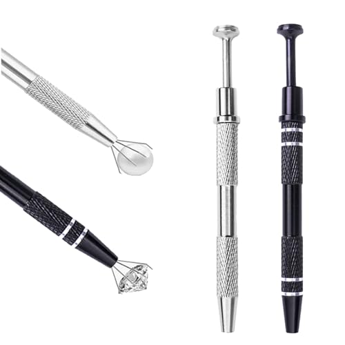 2 Pcs Piercing Ball Grabber Tool 4 Prong Stainless Steel Mini Claw Grabber Pen Precision Jewellery Bead Grabber for Piercing Balls Pickup Tool for Jewelry Making & Crafts (Silver & Black)