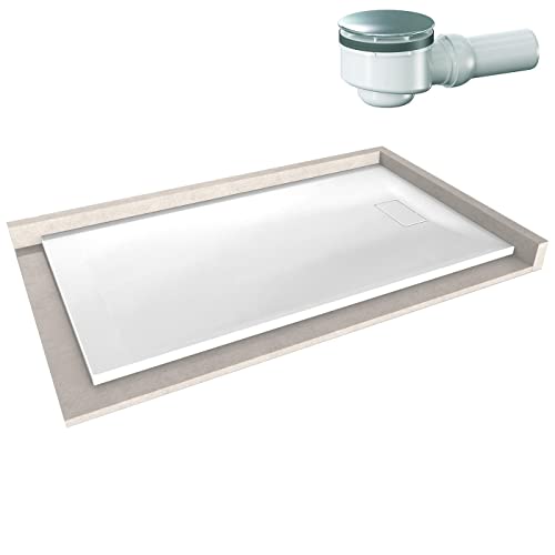 BERNSTEIN Duschtasse 90x160 cm Weiß matt Flache Bauhöhe, Duschwanne der GT-SERIE aus SMC, Rechteckiges Duschbecken mit Gefälle, SMC -Duschwanne komplett mit Ablaub Dallmer Orio