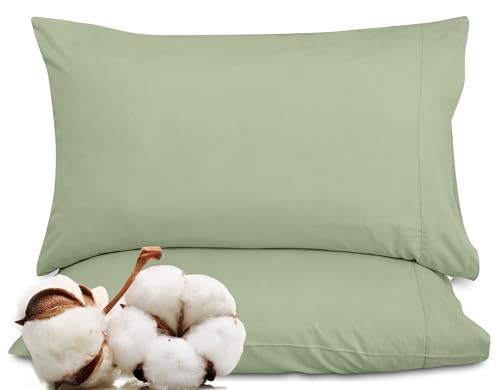 Image of ROYALE LINENS 300 Thread Count 100% Long Staple Combed Cotton Pillowcases Set of 2 - Ultra Soft - King Bed Pillow Cover - 20 inchx30 inch - Breathable, Cool & Crisp Percale Pillow Cases (King, Sage Green)
