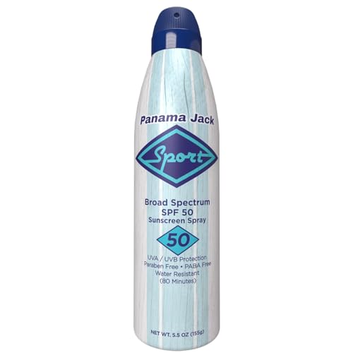 Panama Jack Sport Sunscreen Spray - SPF 50, Broad Spectrum UVA/UVB Protection, PABA, Paraben, Gluten & Cruelty Free, Water Resistant (80 Minutes), 5.5 OZ (Pack of 1)