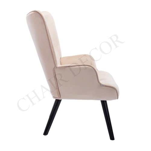 Image of Velvet Wingback Accent Chair for Living Room | Luxury High Back Tufted Armchair with Glossy Metal Legs | Modern Velvet Upholstered Lounge Chair for Home & Office | 1 Pc (Baby Pink)