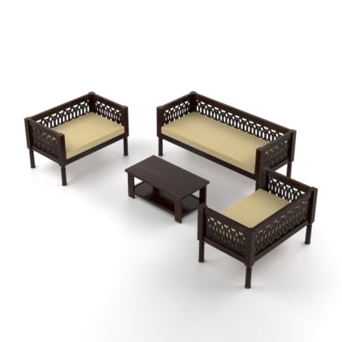 Image of NATRAJ ART & CRAFT Sheesham Wood 7 Seater Sofa Set for Living Room | Wooden CNC Sofa Set for Living Room Furniture (3+2+2 Seater, Walnut Finish)