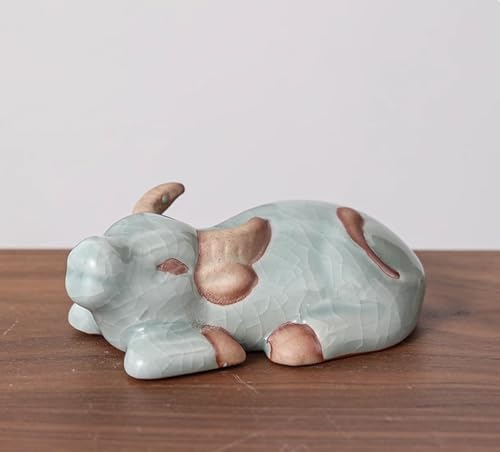 DECRZPB Handcrafted Ceramic Cow Sculpture Animal Ornament Hotel Home Decor Office Wedding Gift