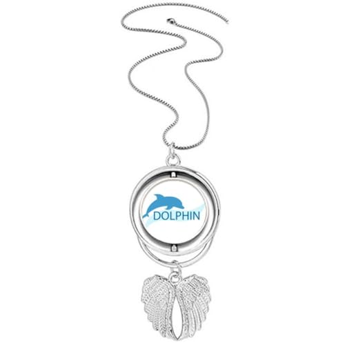 Collier dauphin bleu ocean anti stress pendentif ailes d'ange rotatif