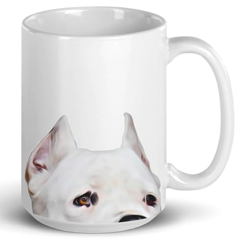 Funny Curious Standing Dogo Argentino Peeking Look Out Coffee Mug...
