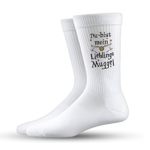 Socken mit Spruch Du bist mein Lieblings Muggel für Harry Potter Fans und Freunde lustige Geschenkidee (Schwarz/37)