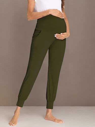 Image of fitglam Women's Maternity Pants Over Belly Lounge Pajamas Clothes Pregnancy Must Haves Joggers with Pockets