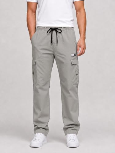 Image of DEELMO Cargo Pant for Men | Cotton Cargo's Pant | Men's Cotton Cargo Trousers | Elastic Drawstring Waist Straight Fit | Comfortable Breathable Cargos for Casual to (Available in Pluse Size)