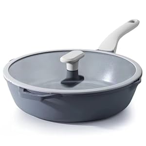 Nonstick Ceramic Sauté Pan with Lid (4.8 qt, 12 inch), Toxin-Free Deep Frying Pan, Versatile Non Stick Frying Pan, Skillet, PTFE, PFOA & PFAS Free, Compatible with All Stovetops.