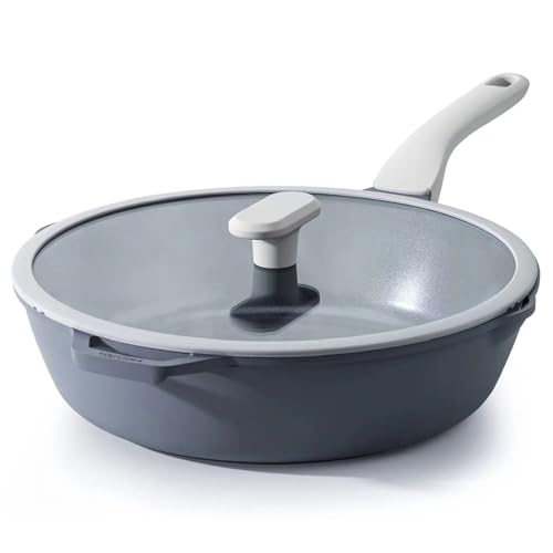 Nonstick Ceramic Sauté Pan with Lid (4.8 qt, 12 inch), Toxin-Free Deep Frying Pan, Versatile Non Stick Frying Pan, Skillet, PTFE, PFOA & PFAS Free, Compatible with All Stovetops.
