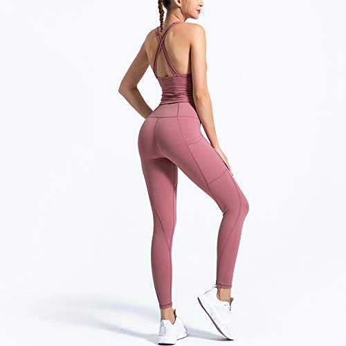 Domary Roupas de 2 peças femininas Spaghetti sem mangas nas costas Cross Sports Tops cintura alta Fl