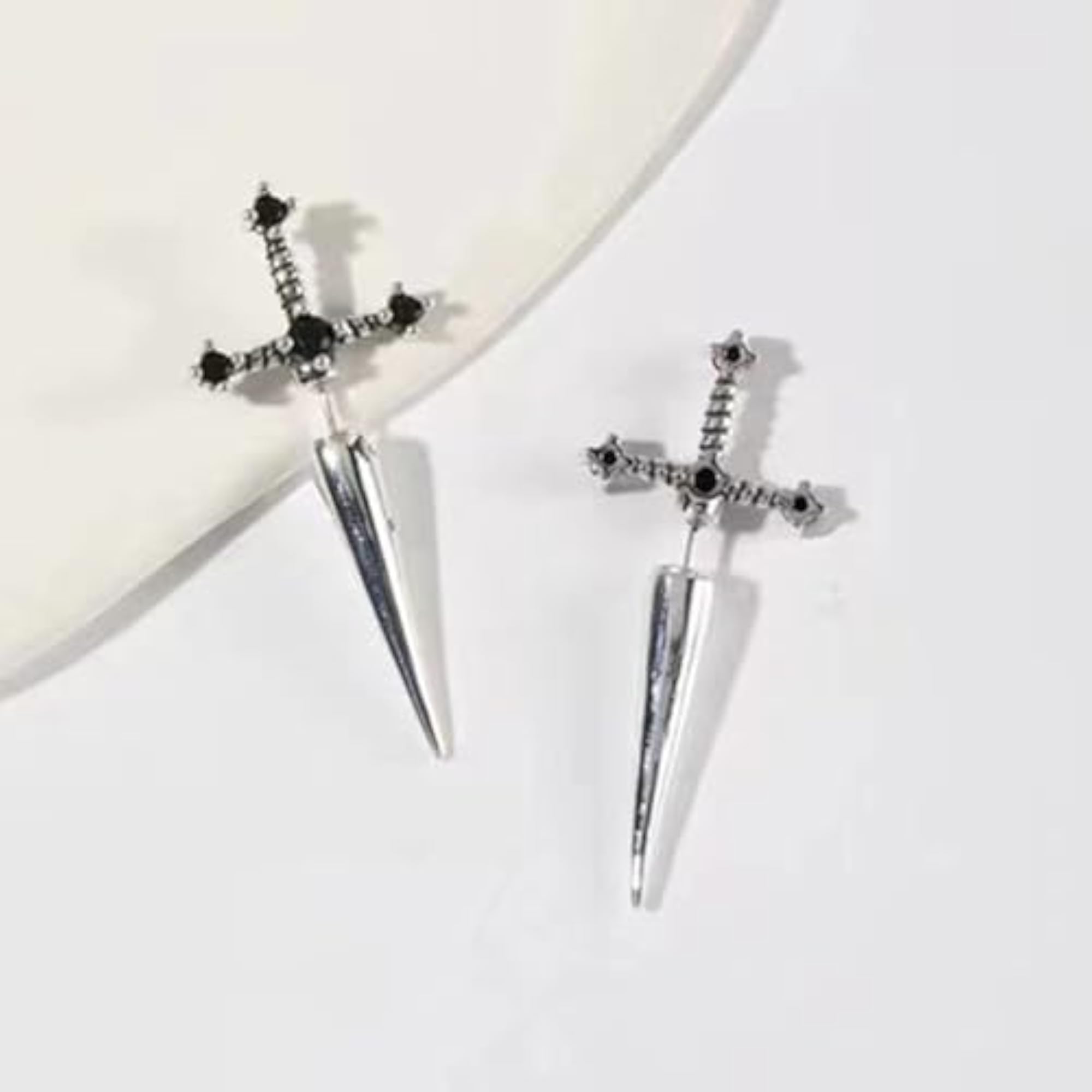 Vintage Gothic Sword Earrings with Rhinestone Dagger Design