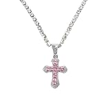 LCWLJL Cross Necklace for Men Silver Diamond Pendant Chain Necklace for Men Gothic Cross Pendant Mens Cross Necklaces Stainless Steel Cross Necklace for Women (pink)