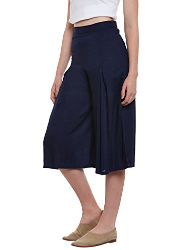Image of Miss Chase Women's Navy Blue Solid Knee Length Relaxed Culottes