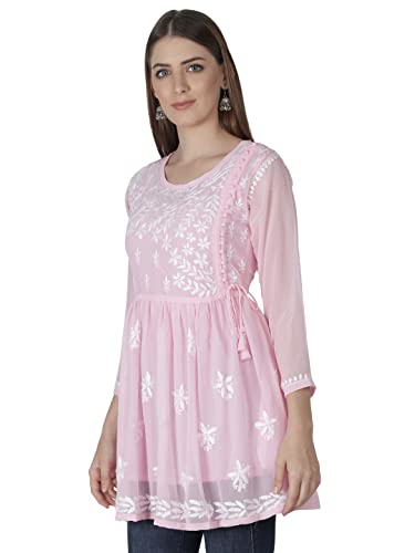 Image of Seva Chikan Hand Embroidered Lucknowi Chikankari Angarkha Georgette Top with Slip for Women SCL4041