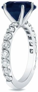 Omkar Creations 14K White Gold Plated 925 Sterling Silver Cushion Cut Created Blue Sapphire and White Diamond Solitaire Wedding Engagement Ring (2 CT)