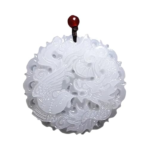 Pendentif en jade blanc dragon et phénix sculpté main pour collier sans pierre précieuse