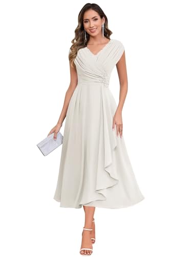 Image of BOLENSYE Mother of The Bride Dresses for Wedding Cap Sleeve Lace Chiffon Mother of The Groom Formal Dress for Women