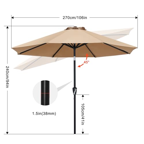 Image of ABCCANOPY 9FT Patio Umbrella Outdoor 8 Ribs Table Umbrella(Red)