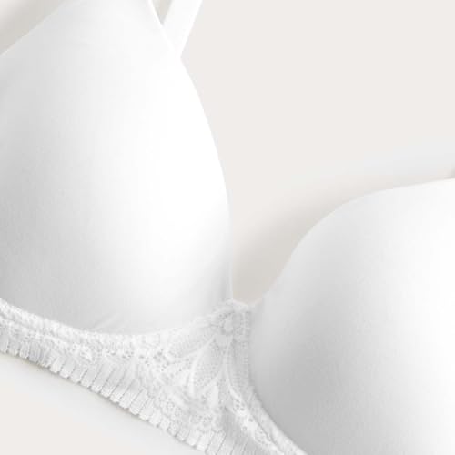 Image of Lace Embroidered White Polyamide Womens Body Soft Non Wired Full Cup Bra