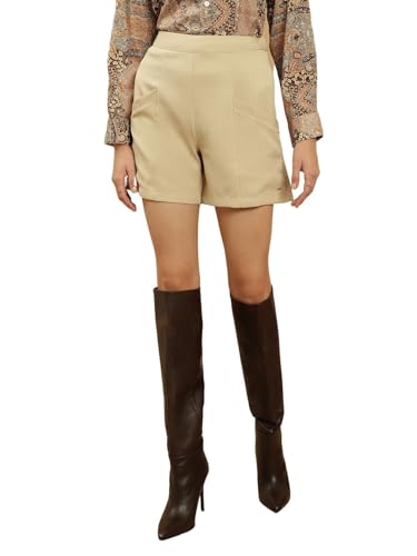 Image of BEATNIK Wear Stretchable Mid-Rise Regular Fit Shorts for Womens with Side Pockets