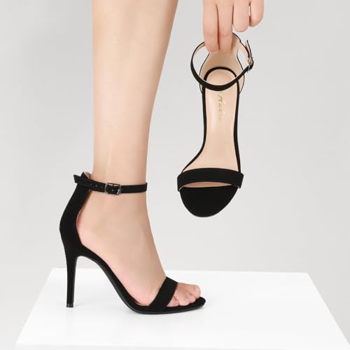 Image of Ankis High Heels for Women 4 Inches, Black Nude Gold Stiletto Heels Open Toe Ankle Strap Heeled Sandals for Dressy Wedding Party