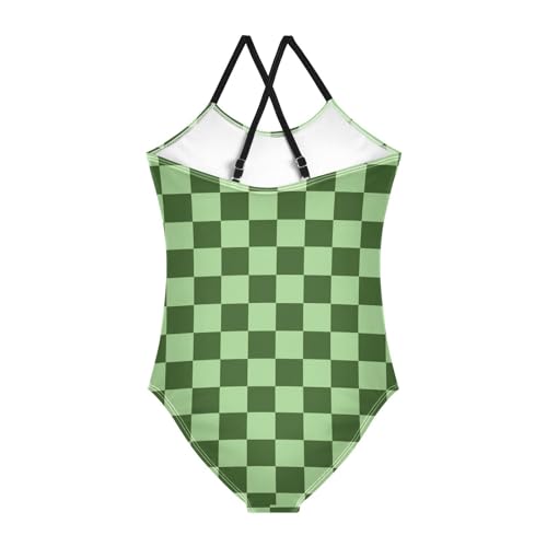 Image of Black and White Chess Girls One Piece Swimsuits Board Marble Tile Sport Halter Swimwear Beach Bathing Suit 3T