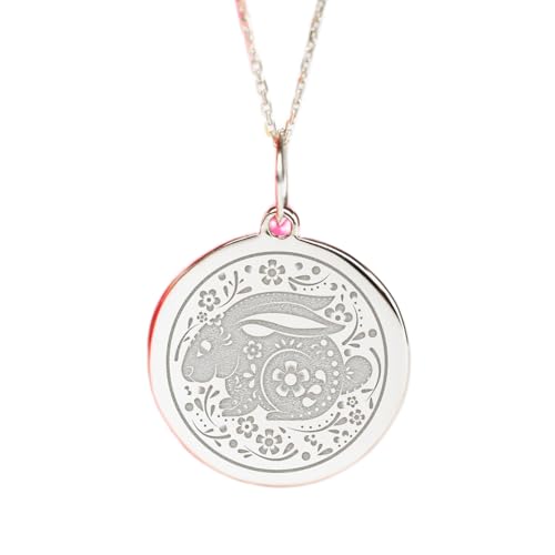 Collar de conejo de plata de ley 925 unisex con dije del zodiaco chino y cadena de 45 cm