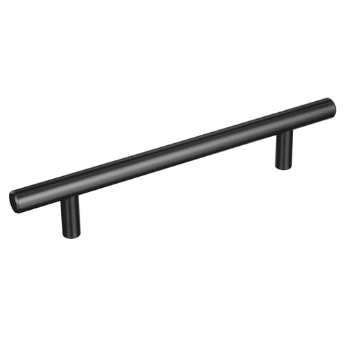 Image of Amerock 5-1 /16 inch Bar Pulls Matte Black Drawer Pull | 5-1 /16 inch (128mm) Center-to-Center Mounting Distance and 7-3 /8 inches Overall Length, Durable Carbon Steel Cabinet Hardware