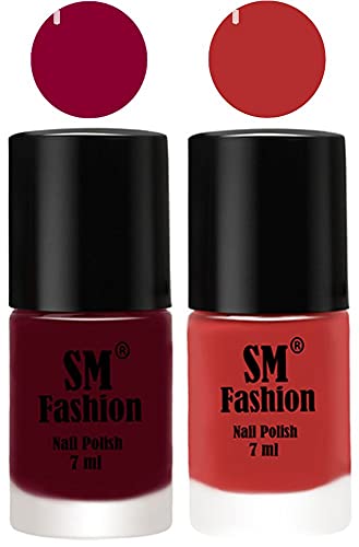 Image of Long Lasting Nail Polish | Nail Paint Combo 7 ml Each) - Set of 2 Boysenberry-Coral Pink