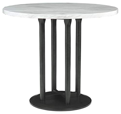 Signature Design by Ashley Centiar Contemporary 42" Round Counter Height Faux Marble Dining Table, Black & White #1