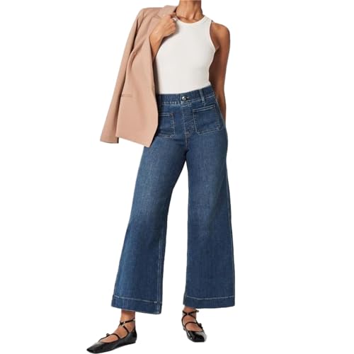 Women Favorite Tummy Control Jeans High Waisted Straight Ankle Stretch Wide-Leg Flared Jeans with Patch Pocket