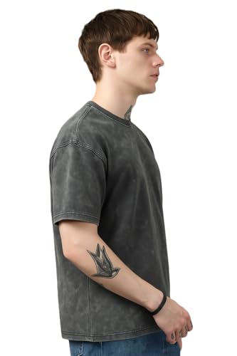 Image of Classic Acid Wash T-Shirt, Short Sleeve, Light Black Casual Wear