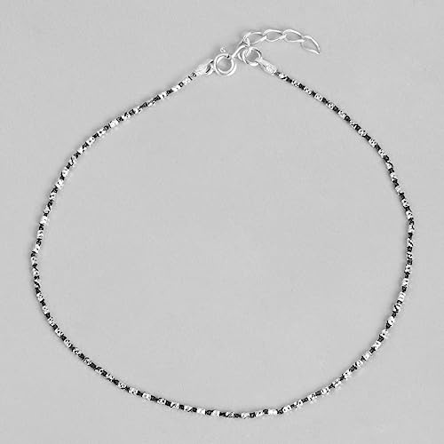 Image of ZAVYA 925 Sterling Silver Beads Gentle Rhodium Plating Thread Anklet (Pair) | Gift for Women & Girls | 1 Year Plating Warranty