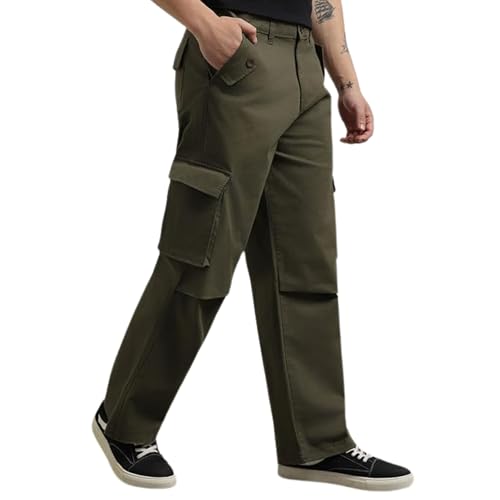 Image of Nobero Oversized Cargo Pants for Men | Oversized Fit | Multiple Cargo Pockets | Elasticated Waist | Casual & Utility Wear