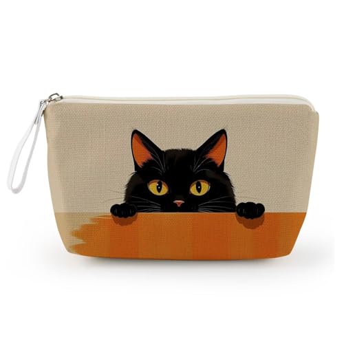 Livel lhood かわいい黒猫柄 化粧ポーチ しゃっぷる猫 コンパクト おしゃれ メイク小物収納袋 ブラックキャット 化粧バッグ 持ちやすい 日常使い 丈夫素材 コスメバッグ アート猫 化粧バッグ 猫柄 ギフト向き おしゃれ 小物収納