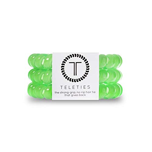 TELETIES - Spiral Hair Coils - Ponytail Holder Hair Ties for Women - Phone Cord Hair Ties - Strong Grip, No Rip, Water Resistant, No Crease Hair Tie Coils - 3 pack (Large, Limelight)