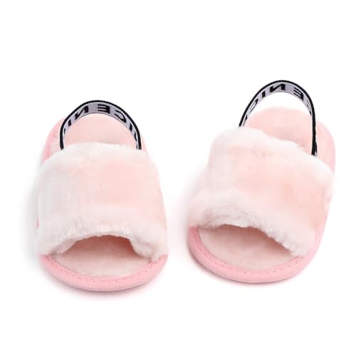 Baby Boys Girls Fluffy Fuzzy Slippers Open Toe House Home Slippers Slides With Strap Little Kids Slip-on Shoes2
