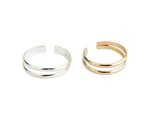 14K Yellow Gold Plated Over 925 Sterling Silver Double Band Toe Ring/Knuckle Ring - Small, Adjustable Dainty Ring | Handmade By Miya Jewelry Creations #TOP7