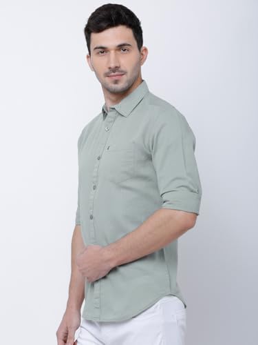 Image of Highlander Men's Blue Solid Slim Fit Casual Shirt | Sleek & Versatile | A Timeless Wardrobe Essential