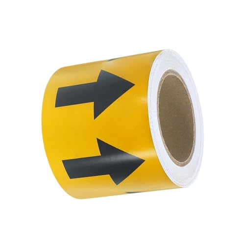 Image of Pipe Flow Arrow Tape Pipeline Arrow Stickers 4 Inch x 66 Ft (10cm x 20M) Pipe Identification Marking Arrow Labels with Reflective Strips for Pipe Flow Markers, Yellow /Black