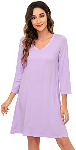 WiWi Bamboo Nightgowns for Women Soft Long Sleeve Nightgown Ladies Nightshirts Plus Size Sleep Shirts Sleepwear S-4X, Light Purple, Medium