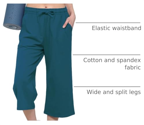 Image of Lock and Love Womens Capri Pants Loose Yoga Pants Wide Leg Drawstring Comfy Lounge Pajama Capris Sweatpants with Pockets