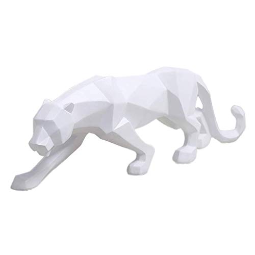 Leopard Statue Modern Abstract Black Panther Statues Resin Leopard Animal Sculptures Home Decor for Bookcase and Table (White Small)…