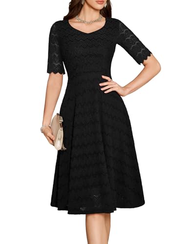 Image of Dressystar Women's Short Sleeve Lace Wedding Guest Dress V Neck A Line Formal Cocktail Evening Party Dresses 2025