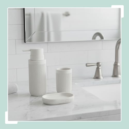 Juego de baño Relaxdays de poliresina con acabado elegante blanco 6