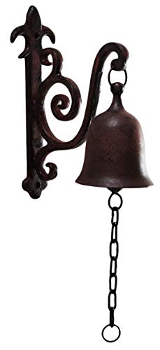 Vintage Cast Iron Dinner Bell as Entry Door Bell, Outside Hanging Decor or Indoor Decoration Wall Antique Farm and Front Gate Bell, Brown