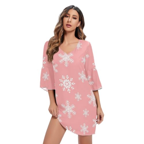 Robe de cocktail col en V haut de gamme imprimé flocons de neige
